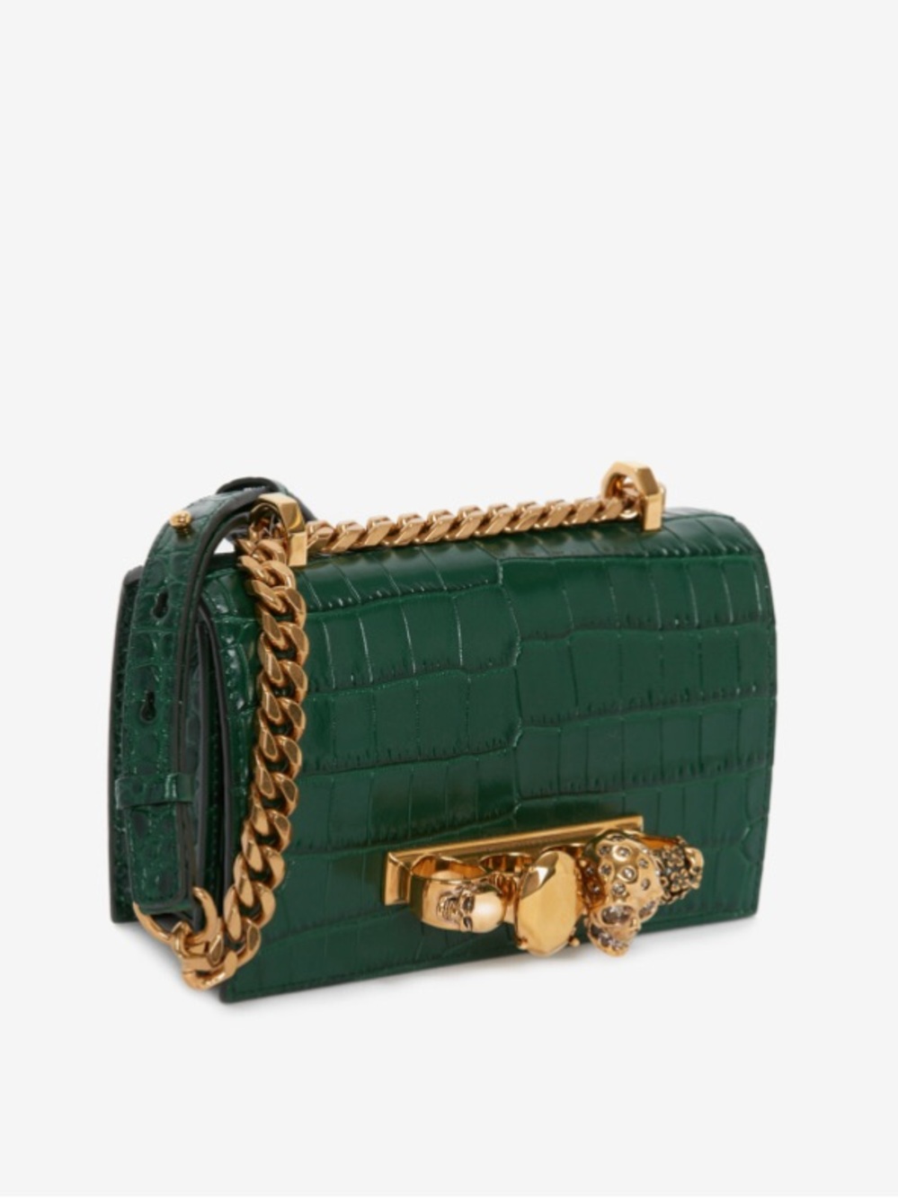 ALEXANDER MCQUEEN ‘Mini Jeweled Croc Satchel’ in Emerald/Gold - Picture 3 of 14
